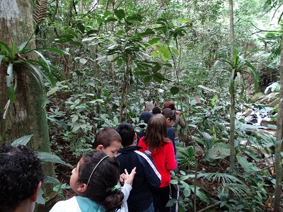 Atividades com estudantes da Escola Municipal de Ensino Fundamental (EMEF) Adelino Francener, de Jaraguá do Sul (SC), em contato com a natureza no Morro Boa Vista em 13/07/2017