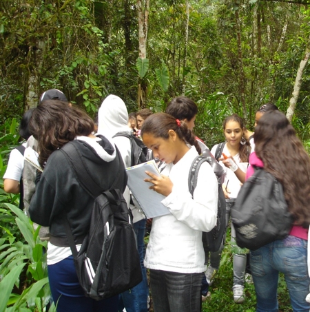 Estudantes da Escola Estadual Marechal Rondon, de São José dos Campos (SP), nas atividades de educação ambiental na trilha interpretativa da Reserva Ecológica Augusto Ruschi